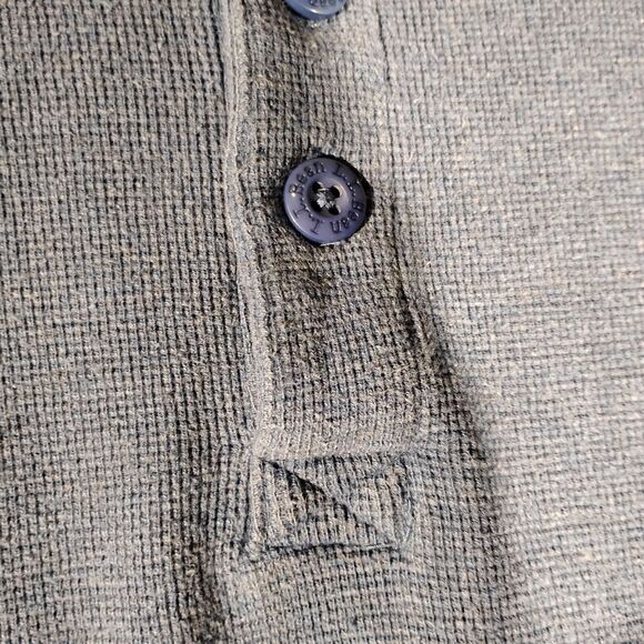 L.L. Bean henley thermal tshirt mens L large blue waffle knit long sleeve 187244 - Picture 3 of 7